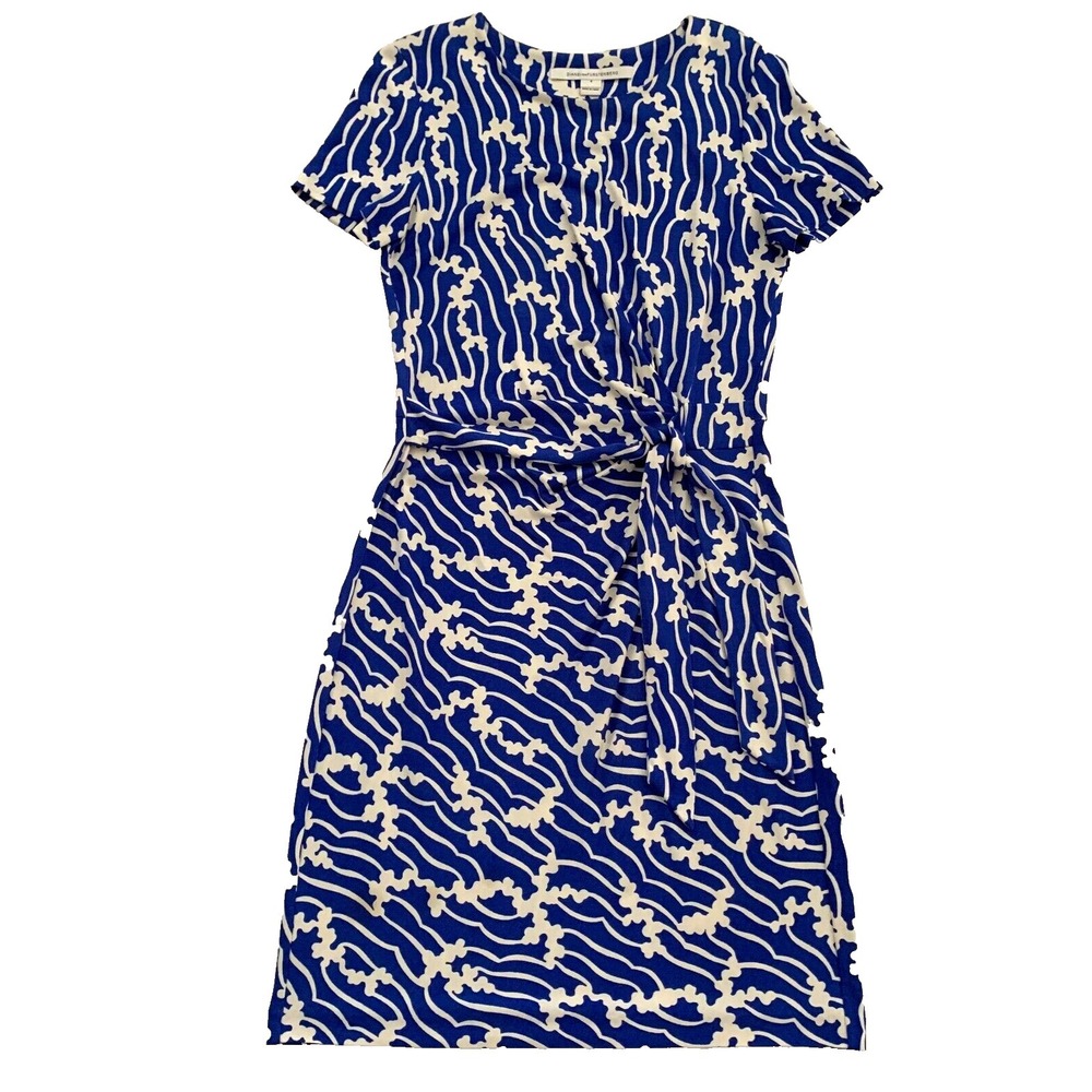 Diane von Furstenberg DVF Zoe Faux Wrap Tie Silk Jersey‎ Dress 4 2 0  Blue White